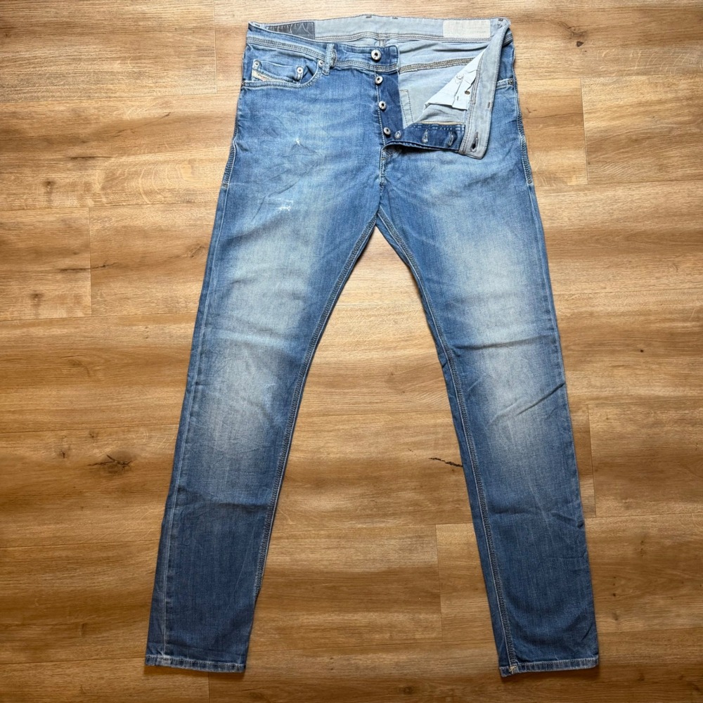 Diesel Tepphar Jeans Mens 33x32 Blue Slim Carrot Stretch Distressed‎ Denim 0859R